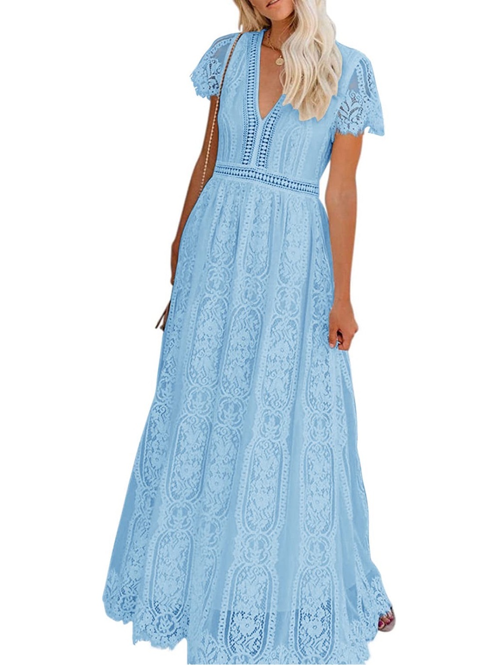 MEROKEETY Blue Lace Maxi Dress 2XL NWT Wedding Guest Formal